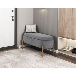 Panca contenitore in legno massello con seduta imbottita grigia in velluto a coste, con coperchio sollevabile - 1 pz. Arredamento camera da letto - Product Image 6