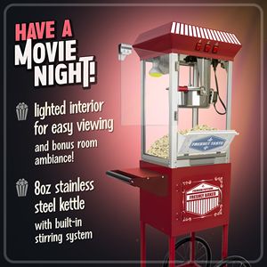 Máquina de Palomitas de Maíz Estilo Vintage para Cine, Olla de 12 Onzas en Rojo, Usada en Restaurantes con Carrito - Product Image 1