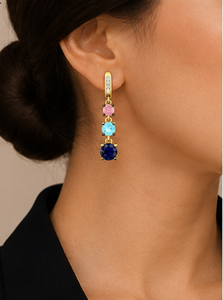 Pendientes de Aro con Diseño Infinito en Plata de Ley 925 Chapada en Oro, con Circonitas Multicolor y Piedras de Zafiro Azul, Aguamarina y Rosa - Product Image 6
