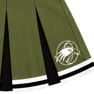 Ensemble d'uniforme de cheerleading vert olive, noir et blanc, avec crop top sans manches à col en V et jupe plissée, pour spectacle de danse et équipe de cheerleading - Product Image 6