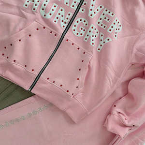 Nouvelle Tendance Hiver Vintage Streetwear Survêtement Épais en Coton Unisexe avec Logo Personnalisé Imprimé et Strass Solides, Ensemble 2 Pièces (Sweat à Capuche et Pantalon de Survêtement) - Product Image 2