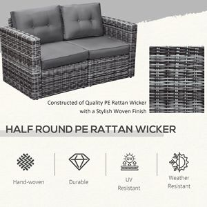Set Divano da Esterno in Rattan PE a 2 Pezzi per Villa con Braccioli Curvi, Cuscini Grigi Impermeabili e Materiale in Corda Resistente - Product Image 4