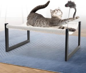 Elevated Cat <b>Bed</b> with 360° View - Rust-Proof Metal <b>Frame</b>, Removable Machine Washable Mattress (Thin), Includes Cat Toy - Product Image 1