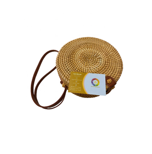 Vintage Round Rattan Woven Handbag Handmade Vietnam Natural Straw Shoulder <b>Bag</b> for Beach <b>Boho</b> Outfits - Product Image 3