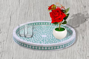 Plateau de service en os incrusté, artisanat traditionnel du Rajasthan, plateau de service en os incrusté, artisanat en bois décoratif de luxe pour la décoration de la maison - Product Image 2