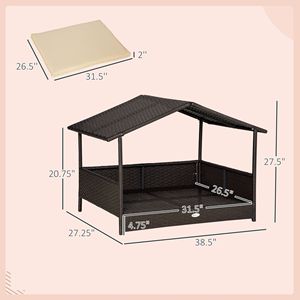 Cuccia per Cani in Vimini con Baldacchino in Rattan, Cuscino in PE Rattan, Design Rialzato per Uso Esterno - Product Image 3