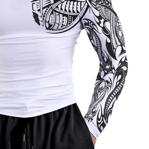 Custom <b>Mens</b> <b>White</b> Black Graphic <b>Long</b> <b>Sleeve</b> Compression Shirt Crewneck Fitted Gym Training Rash Guard Athletic Sports Base Layer - Product Image 5