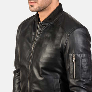 Chaqueta Bomber de Cuero Negra para Hombre Bomia Ma-1, Cierre de Cremallera, Transpirable, Estilo Vintage, Corte Regular, Casual, para Otoño - Product Image 3