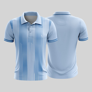 เสื้อยืดลายทางสีฟ้าอ่อนแบบยูนิเซ็กซ์ พิมพ์ลายแบบซับลิเมชั่น ป้องกันแบคทีเรีย น้ำหนักเบา ระบายเหงื่อได้ดี ทรงปกติ ปรับแต่งโลโก้ได้ เหมาะสำหรับเล่นกีฬา - Product Image 1