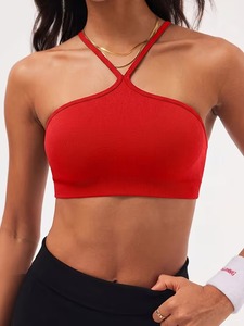 Soutien-gorge de sport pour femme à bretelles croisées sur le devant, en tricot côtelé, anti-humidité, débardeur court, avec coussinets amovibles, pour athlétisme et musculation - Product Image 2