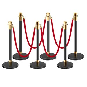 Set di 6 Pali Divisori in Acciaio Inox con 4 Corde in Velluto Rosso, Barriere per Controllo Folla, Supporti per Striscioni - Product Image 1