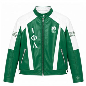 เสื้อแจ็คเก็ตหนัง PU แบบวาร์ซิตี้ของชมรมนักเรียนหญิง Iota Phi Lambda สีเขียวพิมพ์ลายตัวอักษรสีขาว แขนยาว ซิปแบบเต็มตัว สไตล์ลำลองสำหรับผู้หญิง แจ็คเก็ตสไตล์นักแข่ง - Product Image 4
