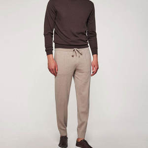 Pantalones de hombre beige con cordón, de algodón y fibra de bambú, cintura elástica, informales, para otoño, con bolsillos laterales, tejidos, transpirables, de corte medio. - Product Image 1