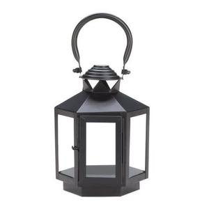 Farol de Metal y Vidrio Rústico de Venta Única, Acabado Negro Brillante, Hecho a Mano, Ecológico, Duradero, para Velas, para Exteriores - Product Image 1