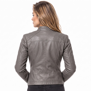 Chaqueta de cuero PU para mujer, cuello alto, con cremallera, ajustada, estilo motociclista, informal, para motociclistas, chaquetas de cuero genuino - Product Image 3