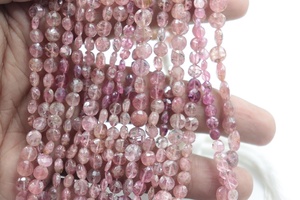 Cuentas en forma de moneda facetada de turmalina Rosa Cuentas de piedra de turmalina rosa de 3mm - Product Image 2