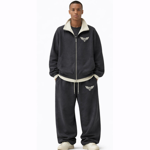 Custom Mens Oversized Fleece Tracksuit <b>Set</b> Zip Up Jacket & Loose Sweatpants Winter Warm Casual Streetwear Sportswear Two Piece - Product Image 2