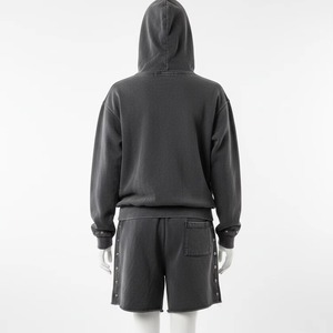 Ensemble sweat à capuche zippé et short en coton épais délavé à l'acide, coupe courte et ample, style streetwear unisexe, vente en gros personnalisée - Product Image 2