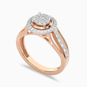 Bague de fiançailles en or rose et diamants, taille brillant rond, design couronne classique, bijoux fins pour femme - Product Image 1