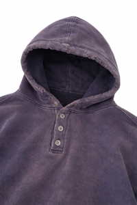 Sudadera con Capucha Oversize de Algodón 100% Pesado, Estilo Vintage Lavado, Bordada, Desgastada y Rota, con Botones, Estilo Urbano - Product Image 5