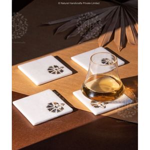 Handmade Eco-Friendly Marble <b>Drink</b> <b>Coasters</b> Durable Natural Stone <b>Coaster</b> Set Washable for Tea & Coffee Including Mats & Pads - Product Image 1