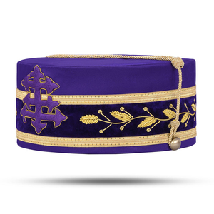 <b>Purple</b> <b>Velvet</b> Masonic Hat with Gold Embroidered Cross and Wheat Ear Trim - Product Image 3