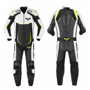 Traje de Motociclismo de Cuero Blanco y Negro Neón, Personalizado, de Una Pieza, para Carreras, Equipo de Protección para Pilotos Profesionales - Product Image 1