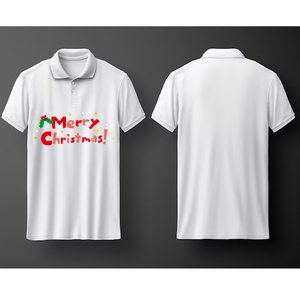 Polo Blanco para Hombre, Manga Corta, Estampado de Árbol de Navidad, Logotipo en la Espalda, Informal, de Punto, Algodón Transpirable, Corte Regular - Product Image 3