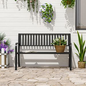Panca da Giardino Nera da Esterno da 15 Metri con Seduta a Doghe, Panca in Metallo per Veranda, Design per 2 Persone, Ideale per Bordo Piscina e Prato - Product Image 2