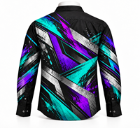 Kemeja Pria Lengan Panjang Hitam Kancing Depan Motif Grafis Ungu Teal Abstrak Modern Kasual Bahan Katun 100% Bernapas Modis