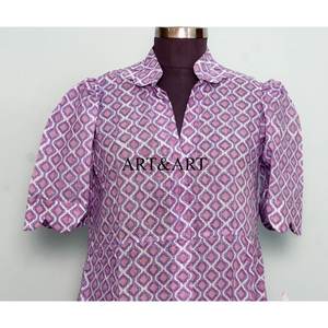 Robe élégante en coton 100% style kangourou, coupe A, manches courtes, fabriquée à la main en Inde, magnifique, confortable, idéale pour les fêtes, robe midi pour femmes - Product Image 2