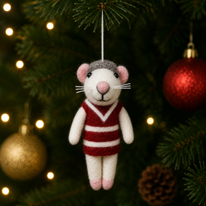 Handmade Plush Mouse Christmas Ornament Red Striped Sweater Cute Doll Decoration - Product Image 1