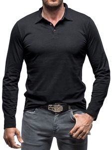 Polo à manches longues pour homme personnalisé OEM, broderie et impression de logo de haute qualité, décontracté, été, golf, noir, tricoté, boutonné - Product Image 1