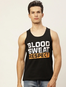Débardeur noir pour homme avec imprimé « Blood Sweat Respect », col rond, sans manches, style décontracté, 100 % coton respirant, tricoté - Product Image 6