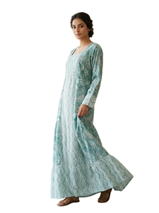 <b>Boho</b> Maxi <b>Dress</b> With Paisley Print Square Neck <b>Long</b> Sleeve Loose Fit Full Length Woven Cotton Breathable Daily Wear - Product Image 3