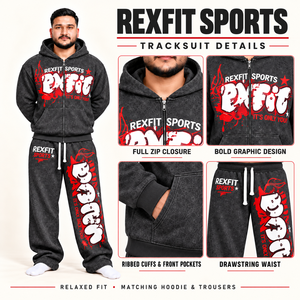 Ensemble de survêtement polaire zippé RexFit pour homme avec imprimé graphique audacieux, pantalon décontracté, poignets côtelés, taille à cordon de serrage, étiquette personnalisée - Product Image 6