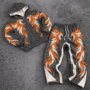 Conjuntos Deportivos Heart Wing con Apliques Bordados, Sudadera con Cierre y Pantalones a Juego, Ropa Casual, Estilo Diario, Looks Urbanos, Atuendo para Festivales - Product Image 3