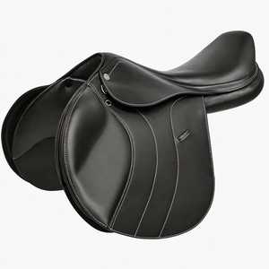 Silla de montar inglesa de cuero negro para doma y salto, con contacto estrecho, herrajes de latón y logotipo personalizado - Product Image 1