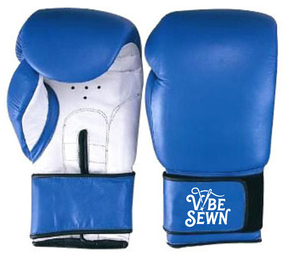 Gants d'entraînement de boxe en cuir bleu cousus Vibe, fermeture Velcro, sangle de poignet réglable, unisexe, à partir de 14 ans - Product Image 1