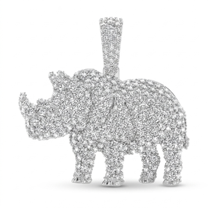 Pendentifs et breloques unisexes en argent 925 plaqué or, style Hip Hop, personnalisés, tendance, motif animaux, rhinocéros glacé, avec diamants de laboratoire, pour fêtes - Product Image 6