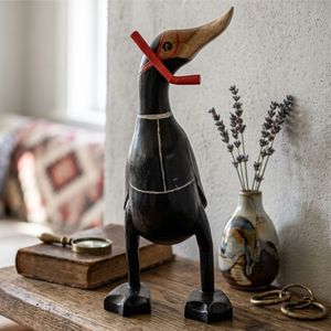 Figura de pato de madera tallada a mano con sombrero y botas, 10x8x30 cm, decoración del hogar - Product Image 1