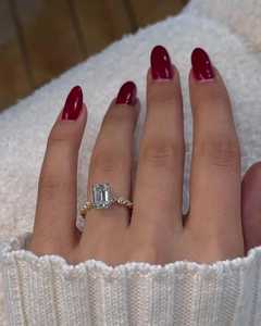 Bagues de fiançailles en diamant minimalistes, bijoux fins pour anniversaire, solitaires taille émeraude, or massif 10K 14K 18K, fabriquées en laboratoire, par le fabricant - Product Image 6