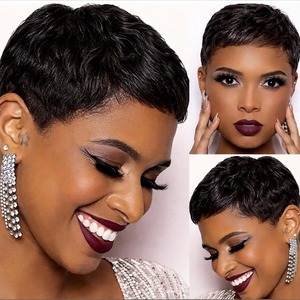 Perruque Pixie sans colle très demandée, cheveux humains bouclés, facile à poser pour débutantes, coiffure moderne disponible à la vente - Product Image 1