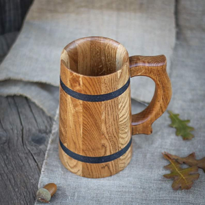 Taza de Cerveza de Madera Ecológica, Hecha a Mano, Personalizable con Logotipo a Color, Color Natural Oscuro, Reutilizable, Portátil, Moderna, de Lujo, con Tapa Abrible, para Negocios - Product Image 1