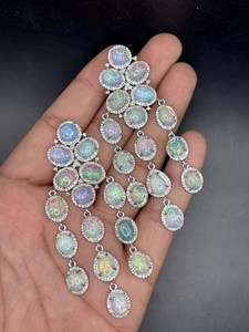 Ethiopian <b>Opal</b> Diamond <b>Earring</b> Pave Diamond <b>Earrings</b> 925 Sterling Silver Handmade Oxidized Dongle Diamond <b>Earring</b> Gift For Her - Product Image 4