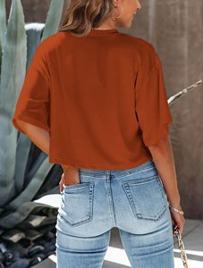 T-shirt court pour femme, col rond, coupe classique, style décontracté, 100% coton, tendance, manches courtes, dernière collection. - Product Image 5