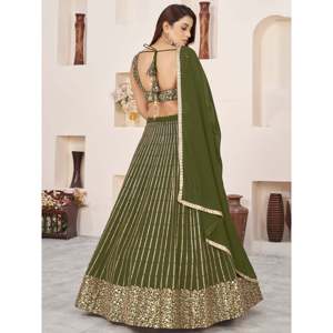 Paillettes vertes exceptionnelles Georgette Mehendi Wear Lehenga Choli - Product Image 5