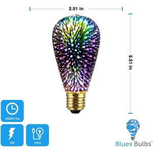 Paquete de 2 Bombillas LED ST19 con Efecto de Fuegos Artificiales 3D Infinito, 3W 120V, Iluminación de Fiesta Multicolor, Efecto de Vidrio Emplomado - Product Image 3