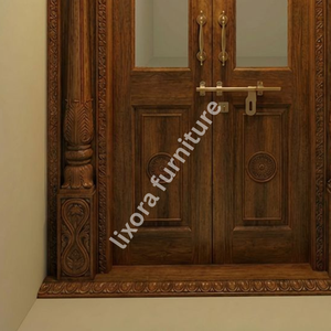 Puerta Doble de Madera Sólida Hecha a Mano para Sala de Pooja, con Tallado Ornamental de Templo, Acabado Premium, Decoración de Lujo - Product Image 3