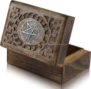 Cajas de madera talladas decorativas hechas a mano para el hogar y la Oficina, almacenamiento de madera con cierre, tapa con bisagras, recuerdo, caja de madera tallada - Product Image 6